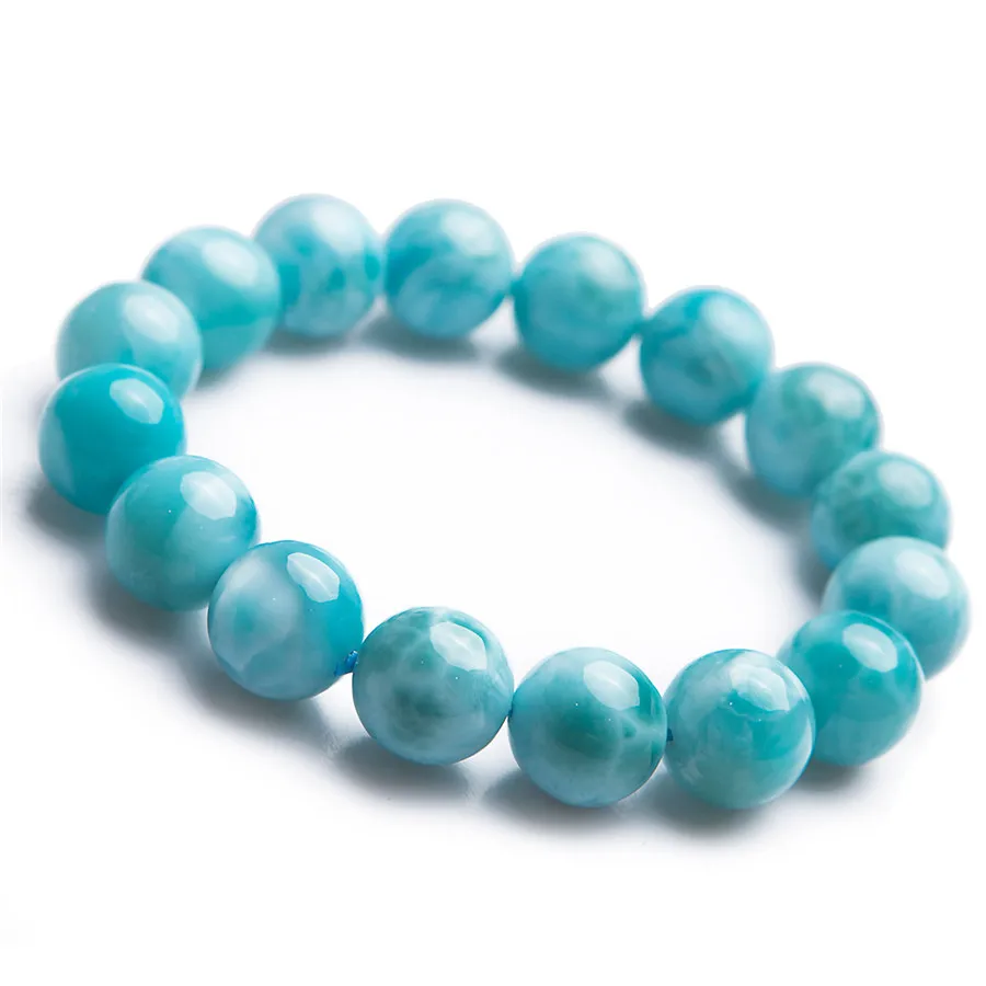 

13mm Natural Blue Larimar Bracelet For Women Men Gemstone Crystal Stretch Round Beads Dominica Water Pattern Stone Strands AAAAA