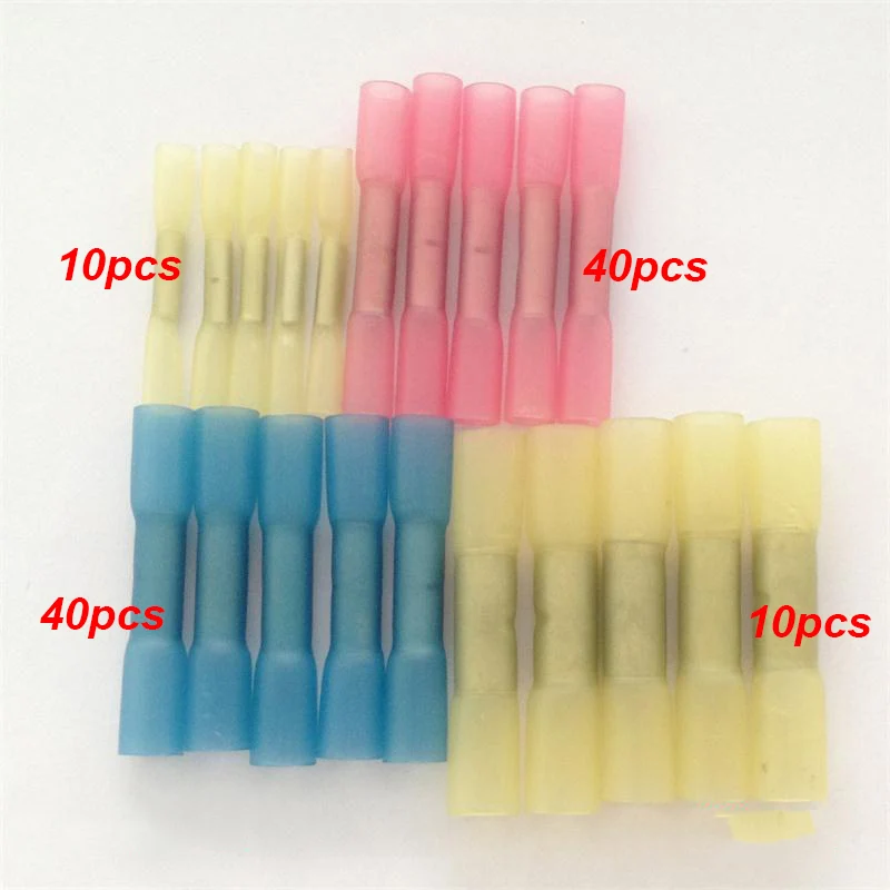 100 pcs Mixed 100 шт. BHT 0,5 1,25 2 5 клей внутри изолированные термоусадочные стыковые соединители провода электрические обжимные клеммы - Цвет: 100 pcs Mixed