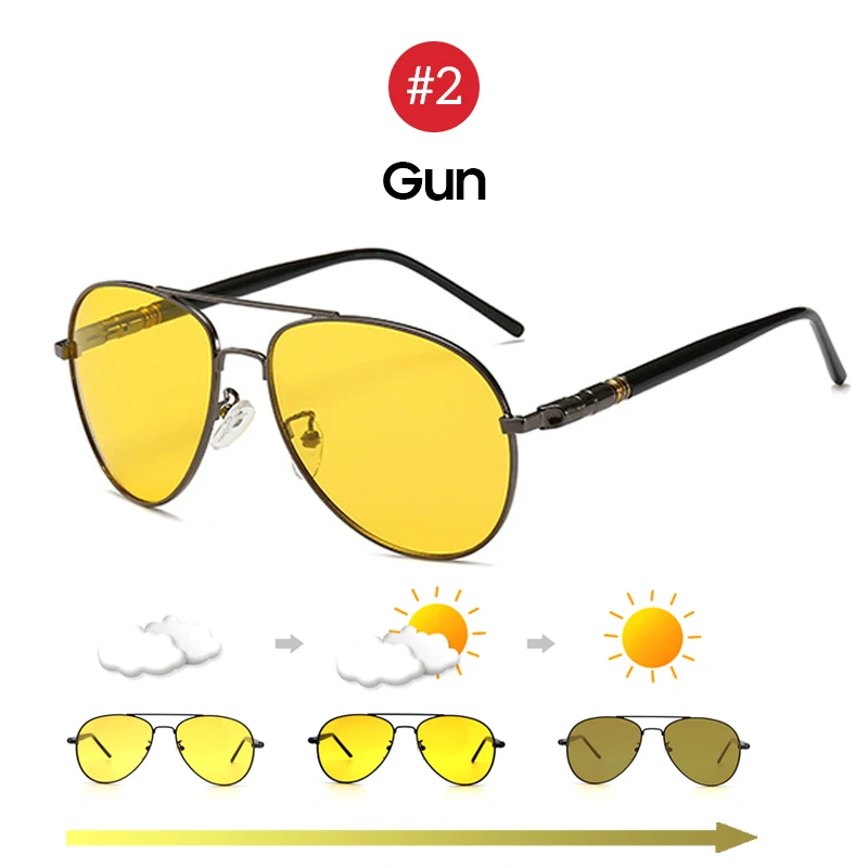 VIVIBEE фотохромные пилота день и ночные солнцезащитные очки для мужчин металлический каркас вождения авиация женщин поляризационные алюминиевые солнцезащитные очки - Цвет линз: 2 Gun