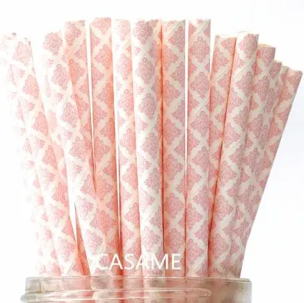 pink lace 100 шт бумажная соломинка для питья полосатая соломенная детская Свадебная душевая декорация подарочные вечерние принадлежности для мероприятий - Цвет: pink lace