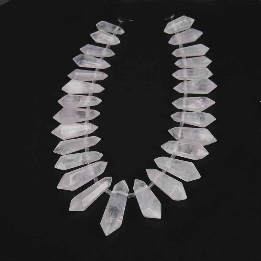 Полированный Белый кварцовый Топ просверленные двойные точки кулоны strand сырой