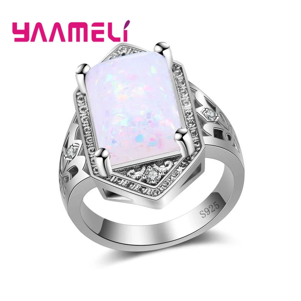 

Classical Women Man Finger Rings 925 Sterling Silver Finger Rings Hard Opal White Cubic Zirconia Present Crystal Jewelry