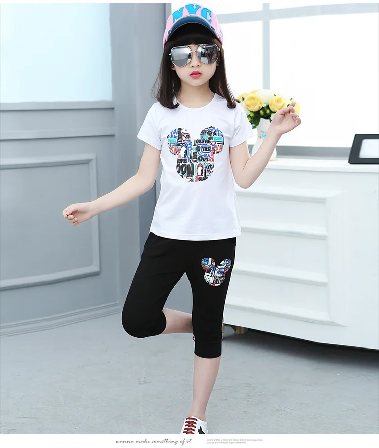 Детская летняя одежда Модный комплект одежды из 2 предметов с Минни и Микки для