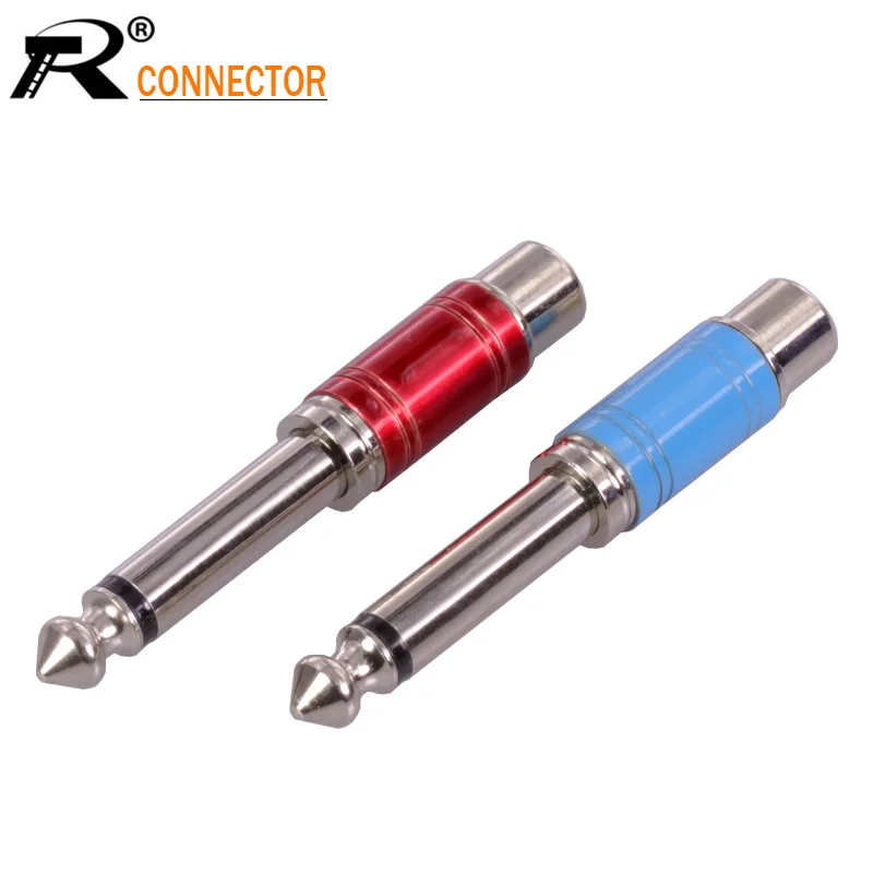 Высокое качество синий и красный никелевый разъем RCA аудио 6 35 мм моно на кабель