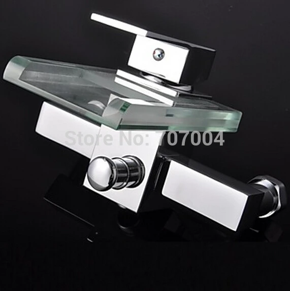 Chrome Finish Contemporary Single Handle Glass Waterfall Bathroom Tub Faucet Wall Mount Bathtub Shower Mixer Tap|tap bass|faucet wallfaucet set |