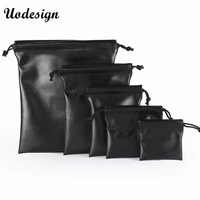 10pcs 4 size small earring ring packaging bag black pu leather bag for jewelry drawstring pouches drawstring bag for travel