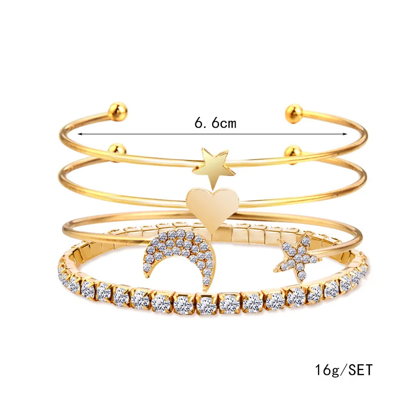 4 Pcs/set Simple Moon Star Heart Crystal Bracelet Party Jewelry Accessories For Women New Bangle | Украшения и аксессуары