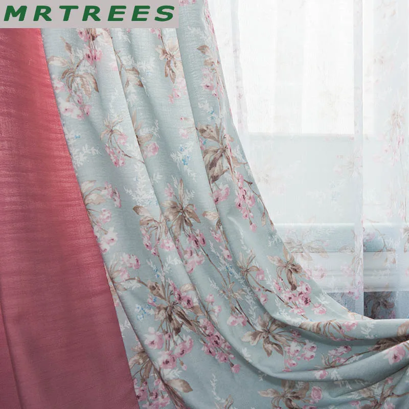 MRTREES мода печать сращивание шторы для гостиной спальни блэкаут ны кухни короткие