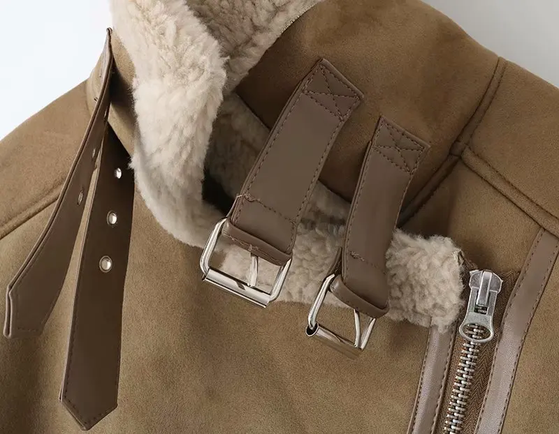 Winter Jacket Women Lamb Fur Thick Outerwear Solid Slim Zipper Flocking Overcoat For Female Causal Winter Women Jacket New