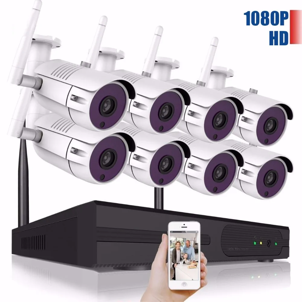 8CH Беспроводная система видеонаблюдения 1080P HD NVR комплект наружная ИК Ночная ip