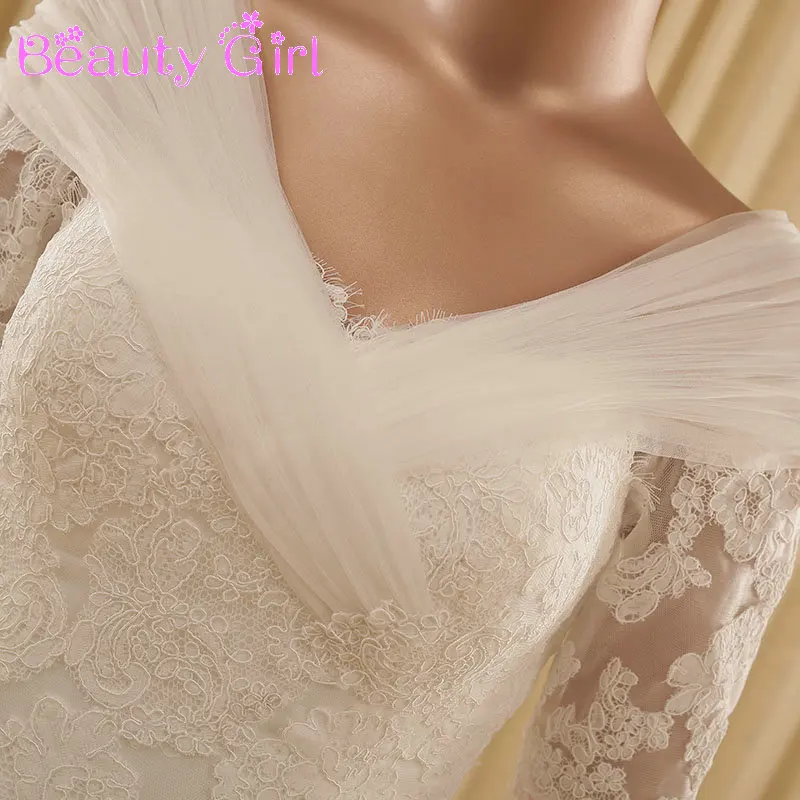 Real Photos Half Sleeve Lace Mermaid Wedding Dresses V Neck Court Train Bridal Gowns Up Back robe de mariee | Свадьбы и торжества