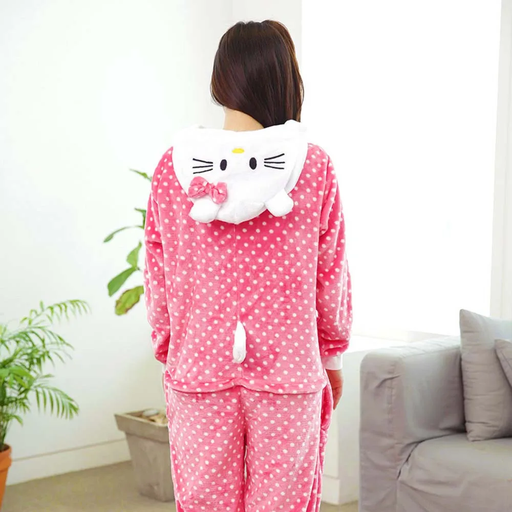 Hello kitty, для взрослых, унисекс, милые зимние теплые фланелевые пижамы в виде животных, Мультяшные пижамы, костюмы для косплея на Хэллоуин, Рождественский подарок