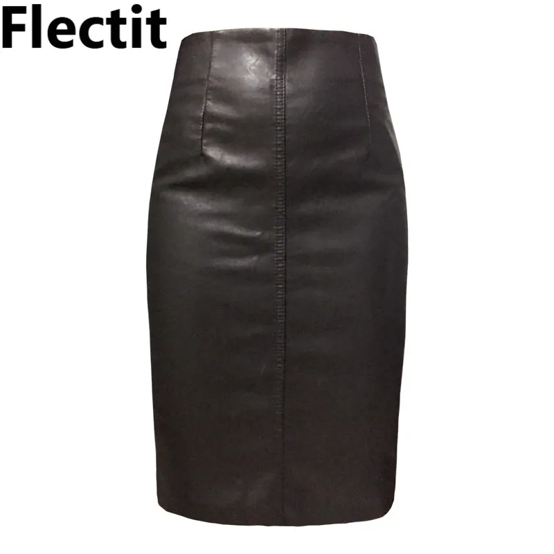 Женская юбка карандаш из ПУ кожи с разрезом и высокой талией|pencil skirt|fitted skirtmidi pencil