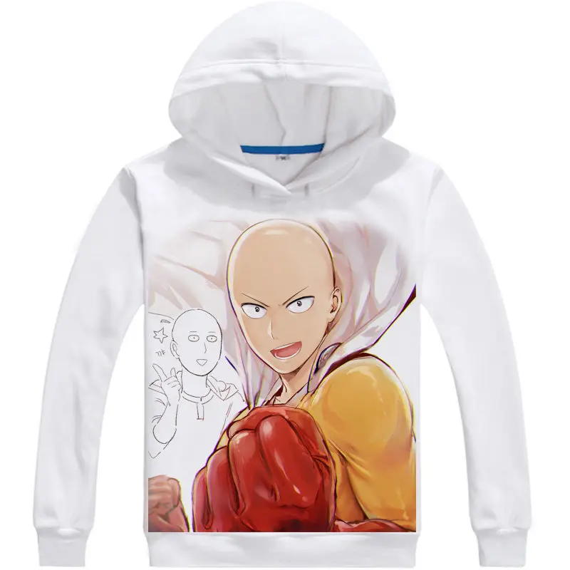 Толстовка с капюшоном в стиле унисекс белое худи надписью Wanpanman аниме Сайтама для