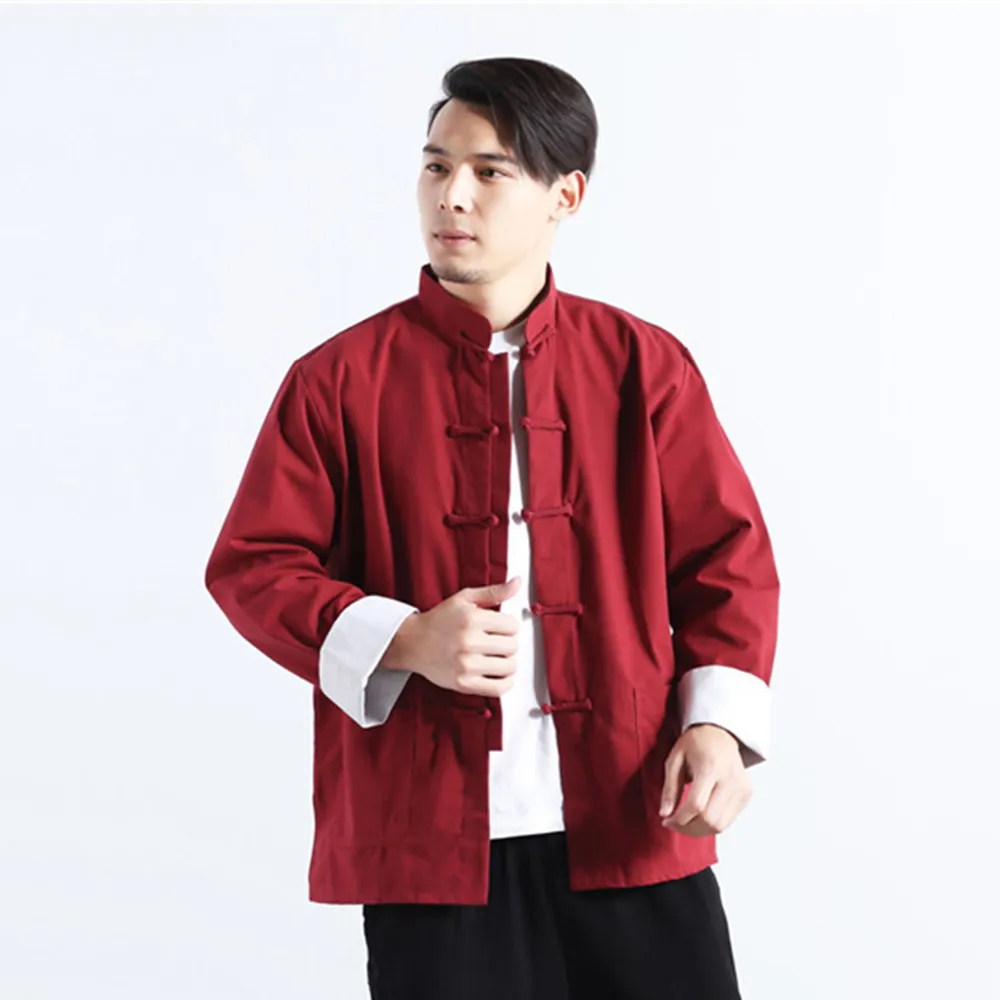 

Summer Mens Cotton Linen Jacket Chinese Folk Style Standing Collar Commoner Male Casual Single Row Button Coat 6 Colors Top