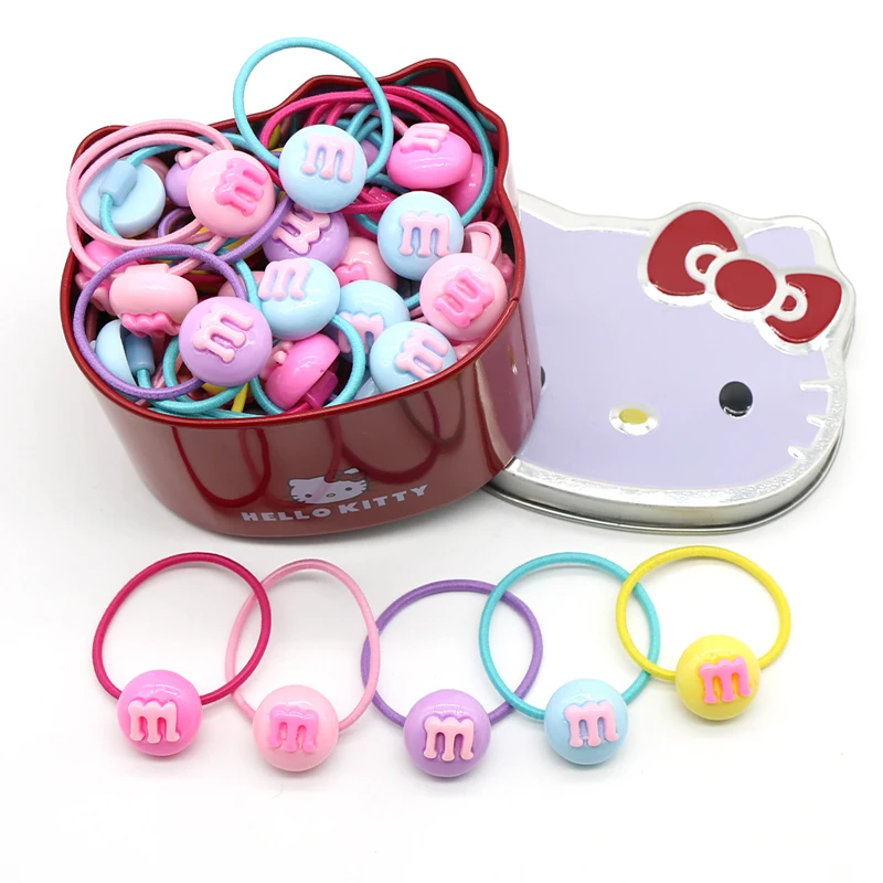 50 шт./компл. милый кролик резинки для волос с рисунок «Hello Kitty» коробка резины рождества для девочек; мини-юбка для девочек/детей