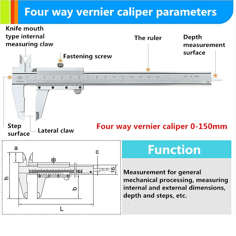 Штангенциркуль четырехсторонний 0 02 мм 125 мм|vernier caliper|stainless steel vernier calipersteel caliper |