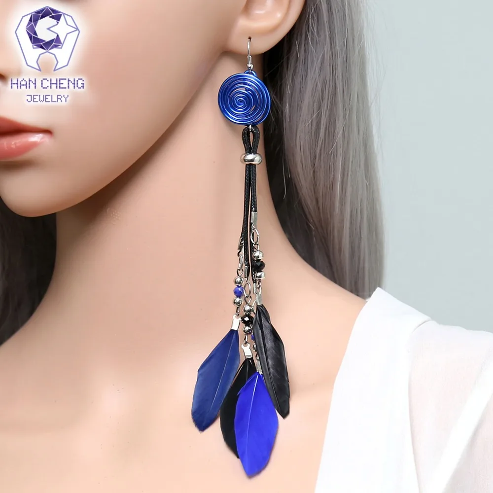 Новинка модные висячие серьги HanCheng в стиле бохо серьги-подвески с перьями
