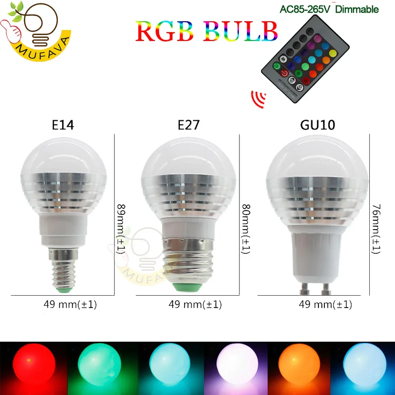 1 шт. rgb лампа 110 В 220 GU10 E27 E14 RGB лампада 16 цветов Волшебная Светодиодная ночного