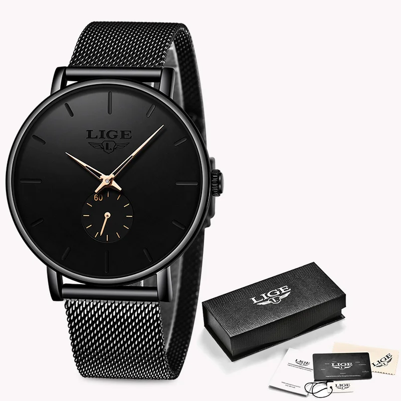 Reloj2020 женские часы LIGE Топ бренд модные часы Ms. все стальные кварцевые женские часы водонепроницаемые часы с календарем секундомер - Цвет: Black rose gold