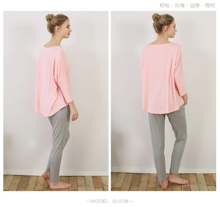 Осенняя брендовая Домашняя одежда женские модальные пижамные комплекты женская повседневная одежда для сна костюм женский круглый воротник рукав «летучая мышь» рубашка+ брюки