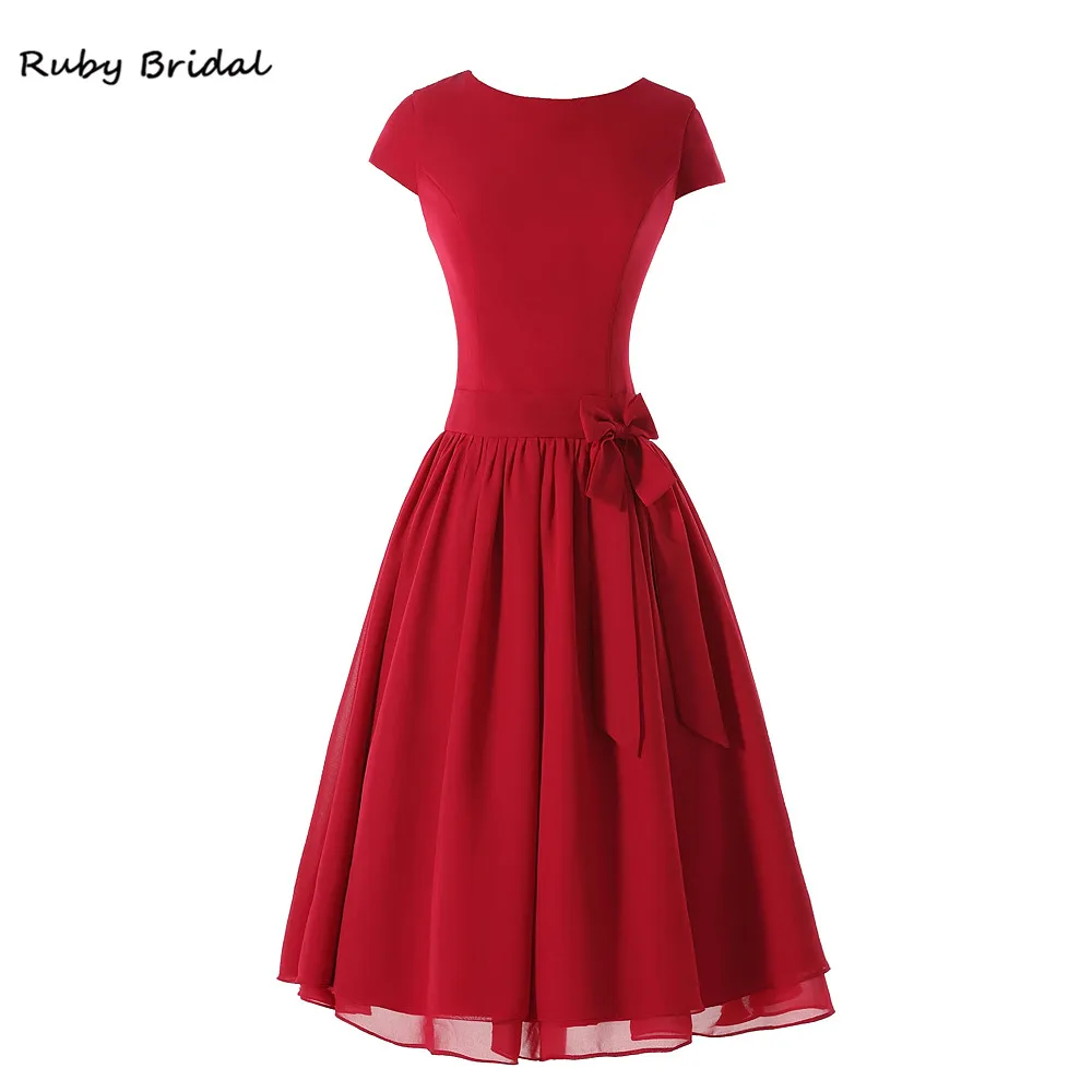 Ruby Bridal 2017 красное шифоновое платье подружки невесты сексуальное ТРАПЕЦИЕВИДНОЕ