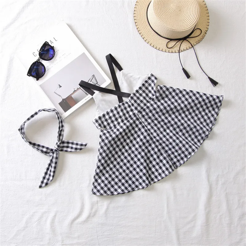 Free Shipping Fashion Kids Children Baby Girls Sweet Plaid Braces Dress Sleeveless Blackless Hot One Piece 2018 3-7Years |