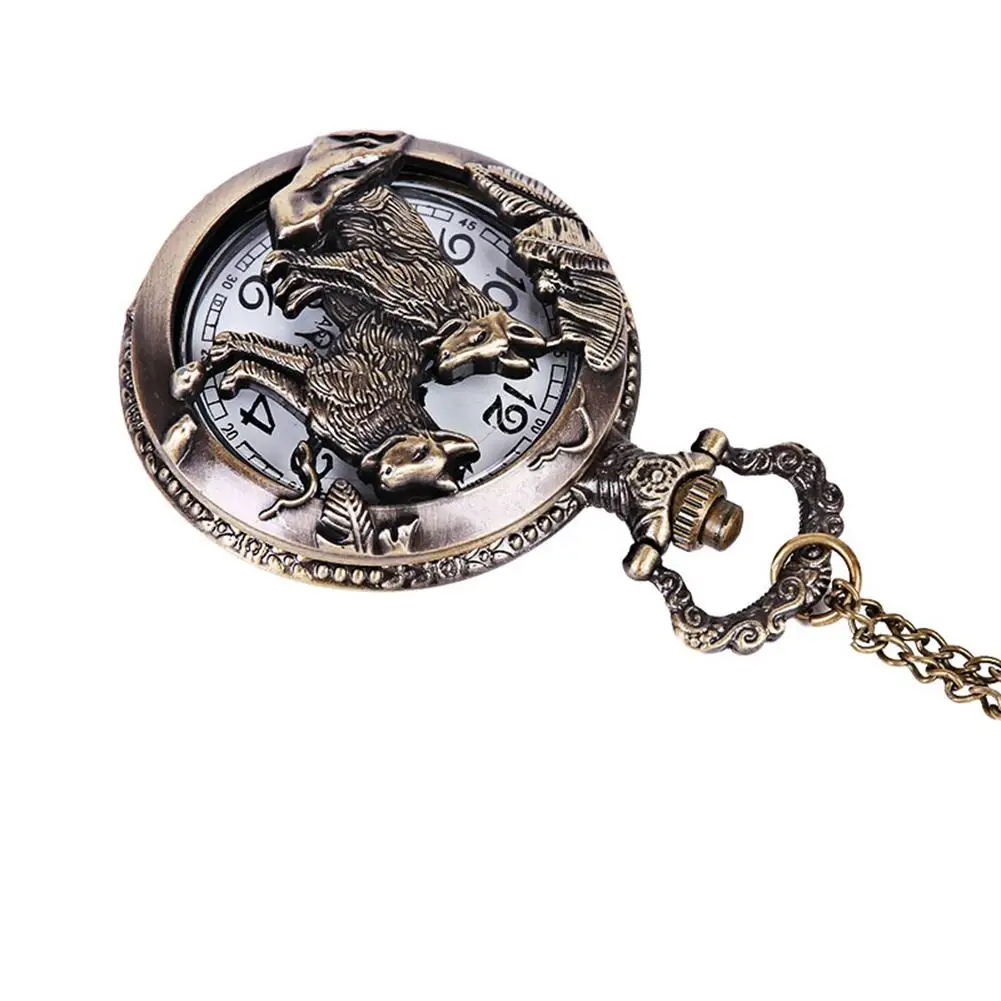Retro Bronze Dog Quartz Pocket Watch with Necklace Chain Women Mens Cool Pendant Clock Classic Watches san0 | Наручные часы