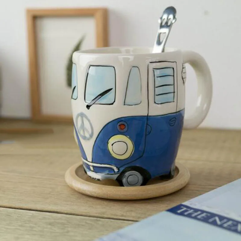 1 Piece Creative Cartoon Double Bus Mugs Hand Painting Retro Ceramic Cup Coffee Milk Tea Mug Drinkware Novetly Gifts | Дом и сад