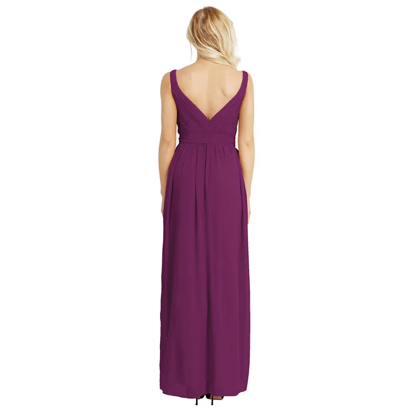 Classic Women Ladies Sleeveless Pleated V Neck Chiffon Elegant Formal Long Princess Dress Summer Evening Prom Gown with Sash | Женская