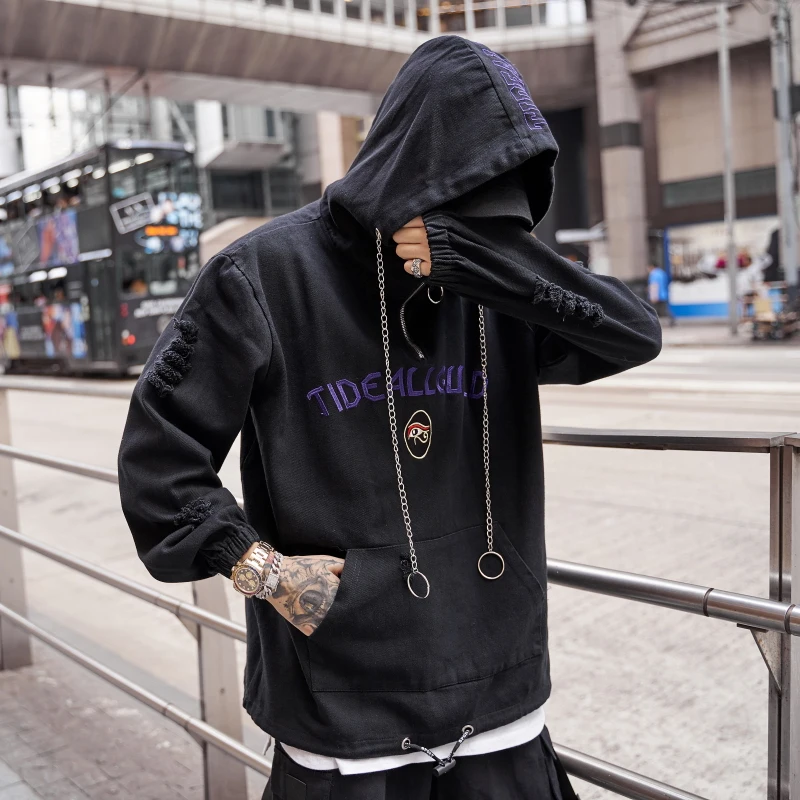 Windbreaker Hell dog Embroidery Jacket damaged Hol streetwear mens denim jackets and coats Hip hop Mini woodpecker jeans jacket | Мужская