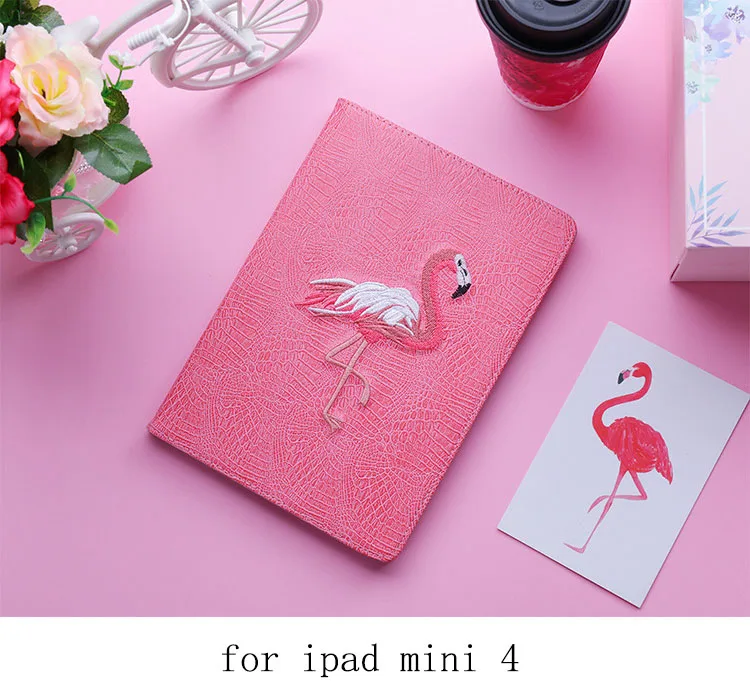 for ipad mini 4 Мягкий чехол-подставка с 3D вышивкой фламинго, умный флип-чехол для apple iPad Mini 2 3 4 Air Pro 9,7 2019air 10,5 - Цвет: for ipad mini 4