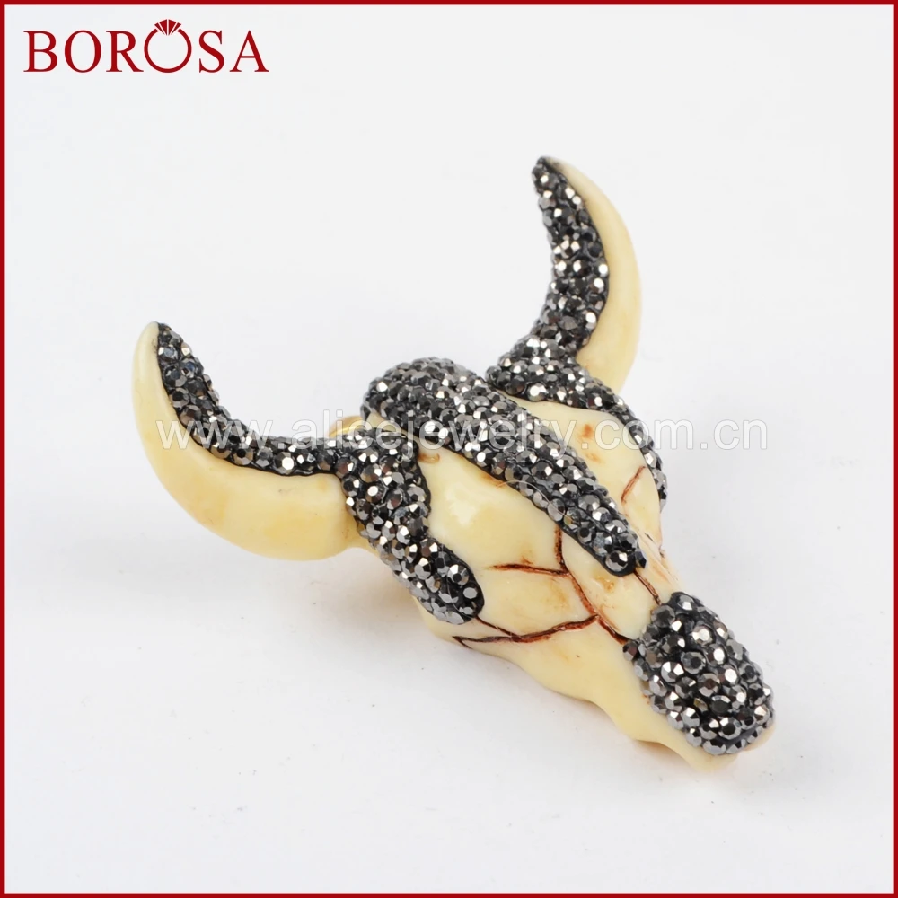 BOROSA Смола бык голова Подвеска крупный Рог Longhorn Друза подвеска Стразы паве
