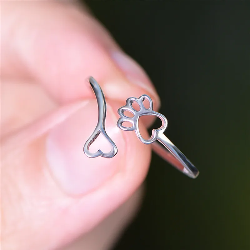 Милые женские кольца с когтями лапы собаки кошки 100% Настоящее серебро 925 пробы
