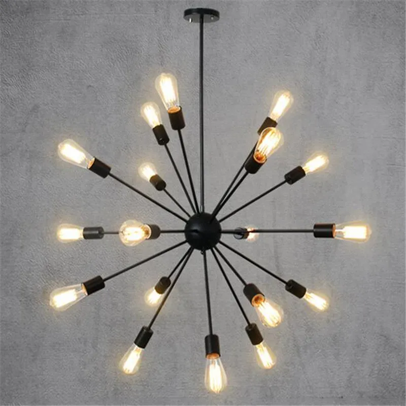 Винтажный промышленный подвесной светильник E27 с черной железной трубкой для