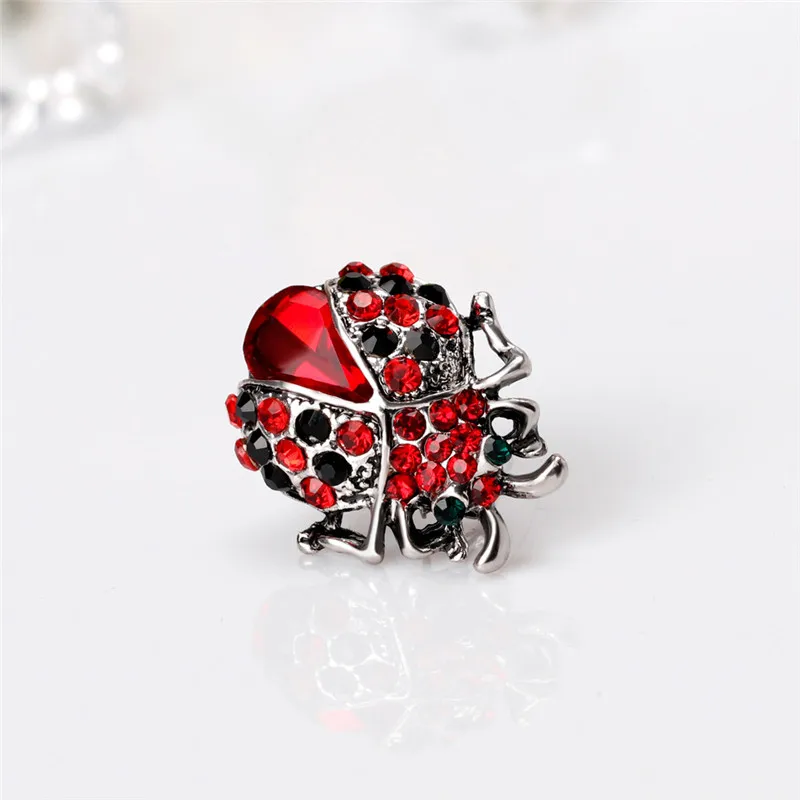 Fashion Silver Plated Red Ladybug Women Lovely Insect Scarf Jewelry Clips Pins Rhinestone Crystal Paved Small Cute bijoux broche | Украшения