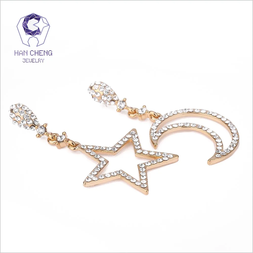 Новые Модные полые висячие серьги HanCheng с золотым драгоценным камнем Стразы Луна