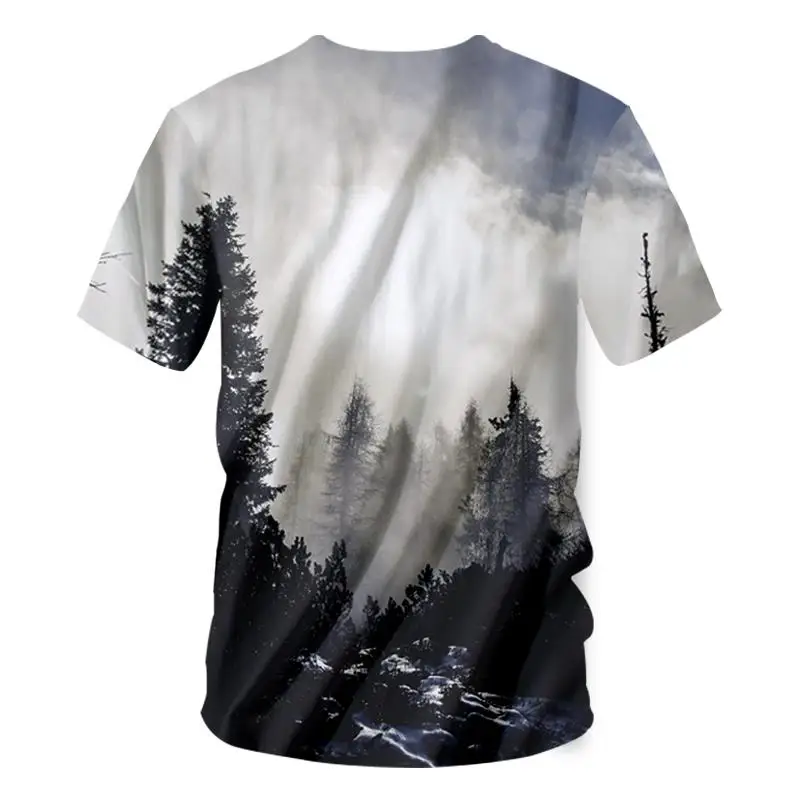 

New Arrival Men 3d T-shirt Print Winter Forest Trees Quick Dry Summer Tops O-neck Short Sleeve Tees T Shirts Brand Dropship 7XL