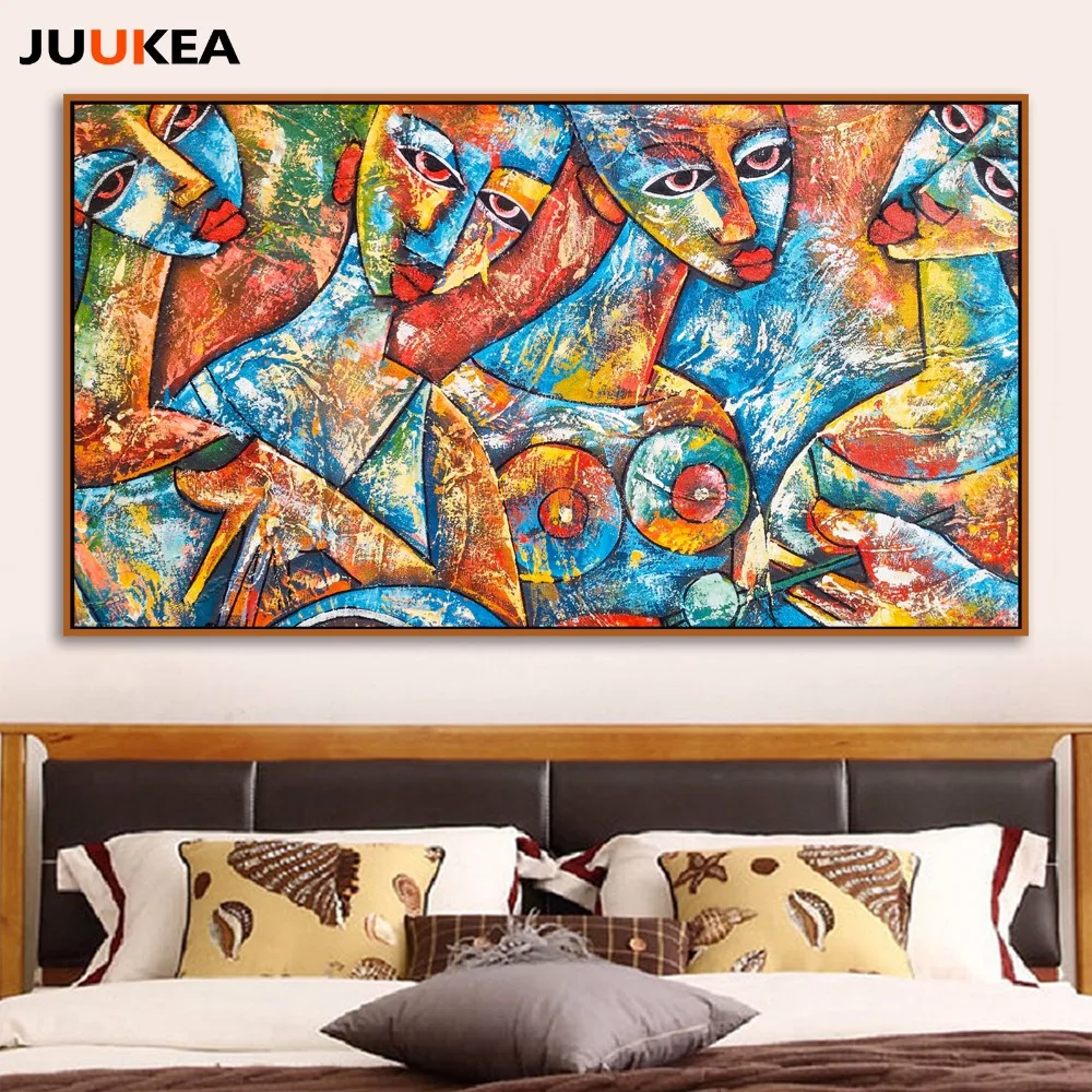 Oil Painting Canvas Abstract Ethnic Women Smile Print Poster Home Decor Wall Picture Sitting Room Cuadros free shippng | Дом и сад