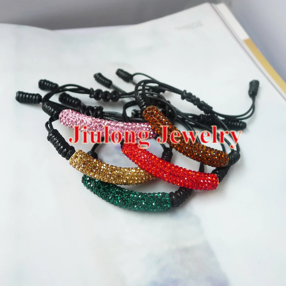 Free shipping.Wholesale 2013 style pave crystal rhinestone long tube bending leather shamballa bracelets.charm jewelry.LSB064 | Украшения и