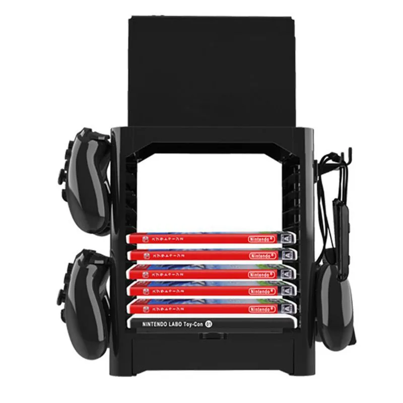 Multifunctional Game Storage Tower for Nintend Switch Can take in 10 Card Box Put pro controllers Joy con and cable |