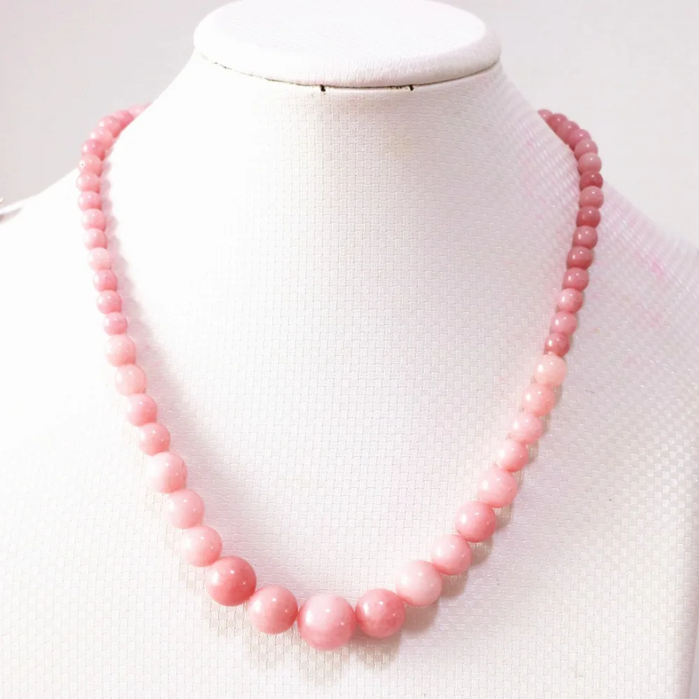New Fashion Women Pink Rhodochrosite 6-14mm Round Beads Diy Necklace Elegant Chain Choker Jewelry 18inch B617 | Украшения и