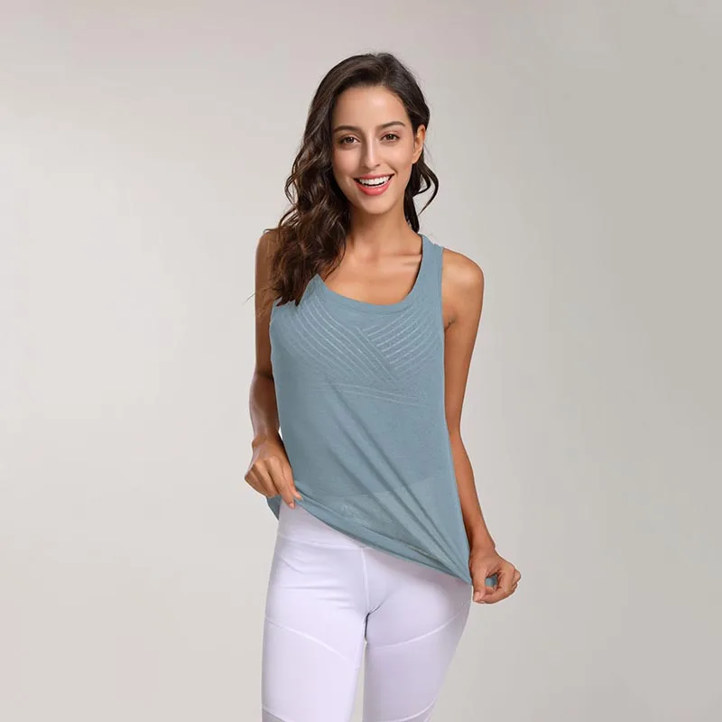 SALSPOR Женская Однотонная рубашка для йоги без рукавов сетчатая Спортивная дышащая