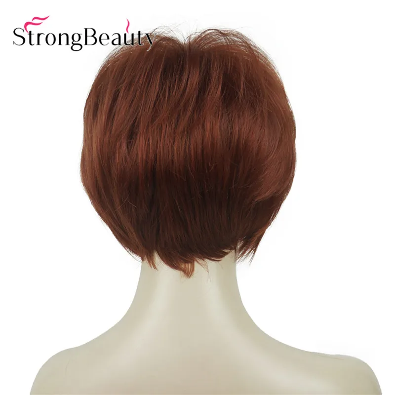StrongBeauty короткие прямые парики мягкие волосы слоистые локоны Омбре блонд/Красный синтетический парик