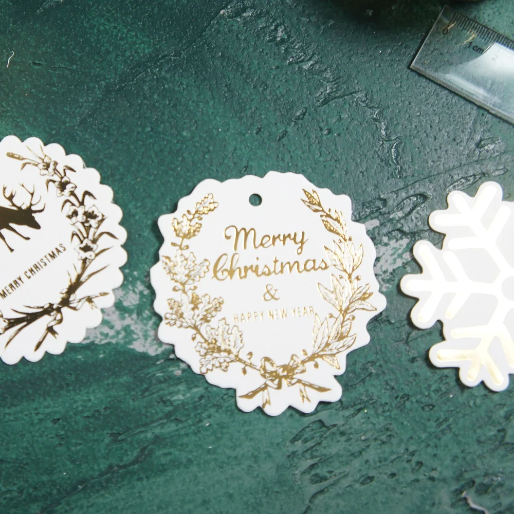 Большой размер 12 шт рождественские золотые подарочные этикетки упаковка