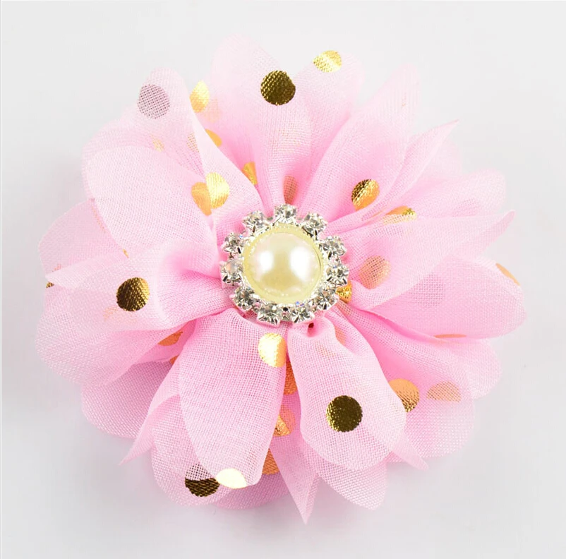 Повязка на голову для новорожденных девочек шифоновые цветы с золотым штампом в