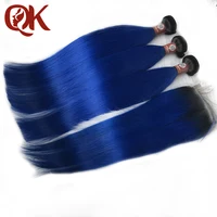 QueenKing Hair Ombre Bundles With Closure 1B/ Blue Two Tone Human Hair Brazilian Straight Hair 3 Bundles With Closure