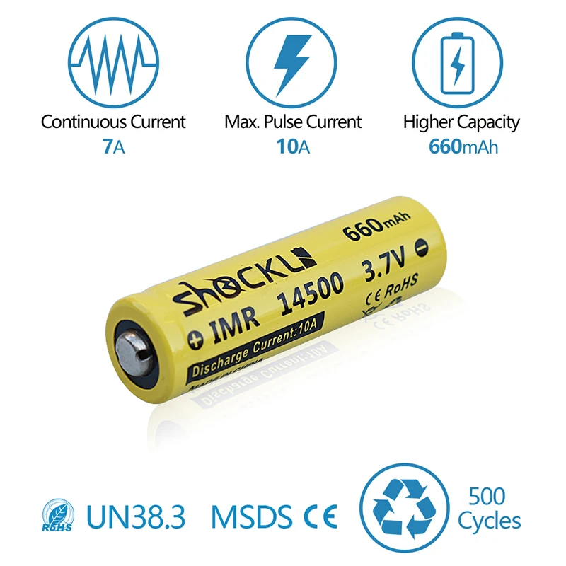 Shockli 14500 AA батарея 3 7 V 660mAh реальная емкость литий ионная аккумуляторная +