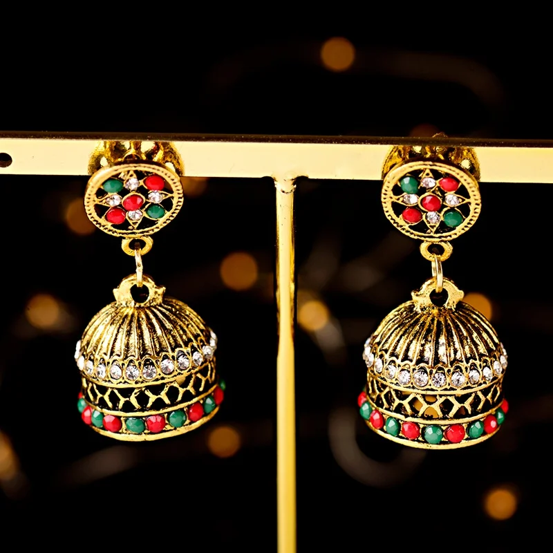 DOUVEI, винтажные золотые индийские серьги для женщин, Jhumka, серьги, классические, Роскошные, массивные, полые серьги ohringe HXE076