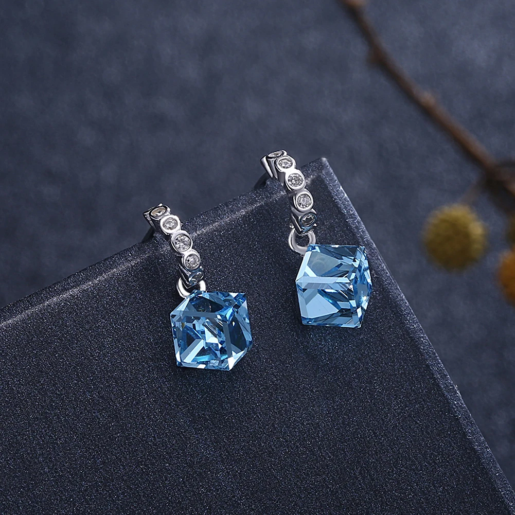 INALIS S925 LEKANI Crystals from Swarovski Blue Square Crystal Drop Earrings for Women Girls Gift Fine Jewelry Fashion Party NEW | Украшения